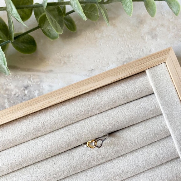 Dainty 925 Sterling Silver Double Heart Ring Two Tone Stacking Minimalist Ring - Picture 3 of 4